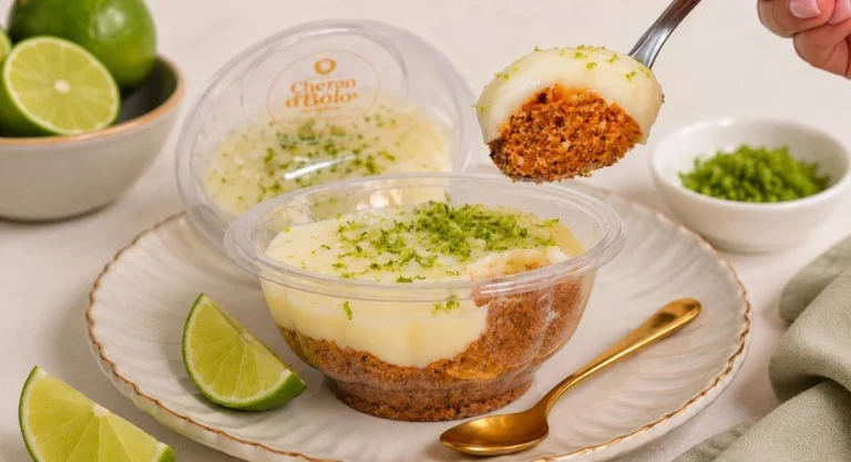 Torta de limão no pote da Cheiro d'Bolo, com raspas de limão por cima